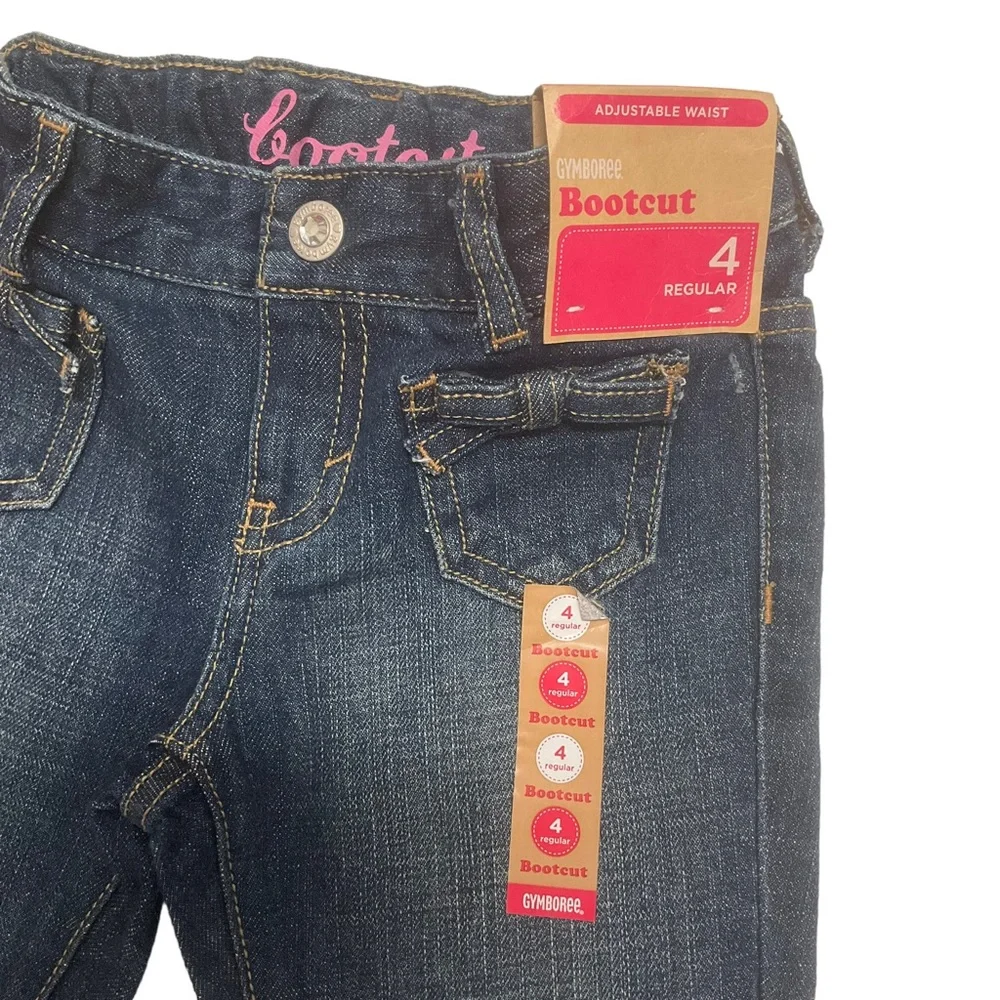 GYMBOREE Girls sz 4 Jeans Bootcut Adjustable Waist Pockets Denim Bows NWT
